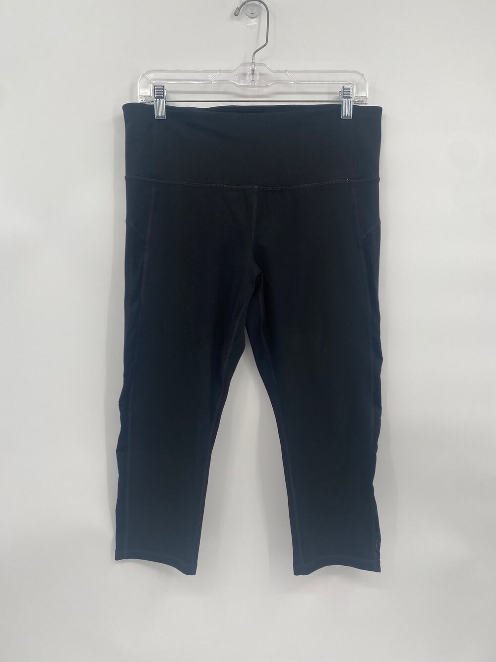 GapFit gFast Logo Cropped Capri Leggings Black Mesh Calves Large